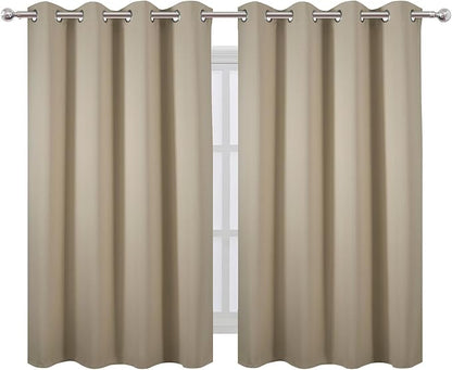 LEMOMO Blackout Curtains 66 x 54 Inch Long Beige Curtains Set of 2 Panels Room Darkening Curtains for Bedroom and Living Room