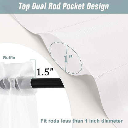 Extra Wide White Sheer Curtains 90 Inches Long 2 Panels, Light Filtering Lightweight Solid Sheer Curtains for Bedroom Living Room, Window Voile Sheer Drapes, Dual Rod Pocket, 2x59Wx90L Inches