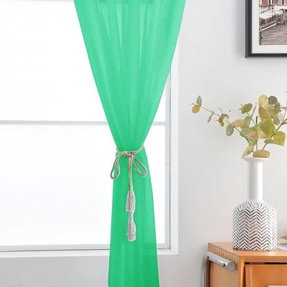 SpaceDresser Basic Rod Pocket Sheer Voile Window Curtain Panels Grass Green 1 Pair 2 Panels 52 Width 108 Inch Long for Kitchen Bedroom Children Living Room Yard（Grass Green, 52W x 108L）