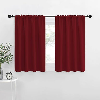 NICETOWN 30 inch Curtains for Small Windows, Thermal Insulated Privacy Short Drapes for Kitchen Bathroom (Set of 2, Burgundy Red, 34" Wide)