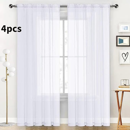 SpaceDresser Optical White Sheer Curtains 4 Panels Rod Pocket Semi-Sheer Curtain 72 Inches Long Light Filtering Voile Window Drapes for Bedroom Living Room Kitchen, Each 52W x 72L