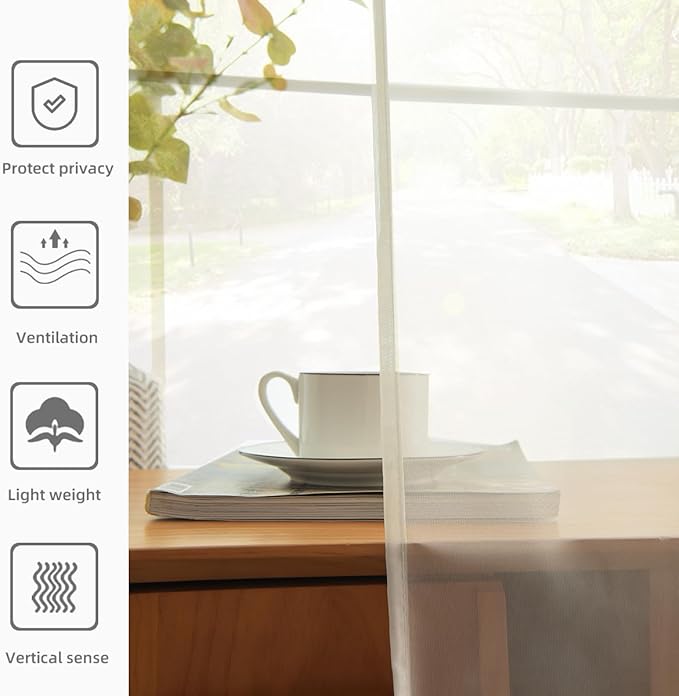 youleyar Solid Sheer Rod Pocket Curtain Voile Draperies 2 Panels White Beige Black Grey Coffee 70 Inch Width 84 Inch Long 1 Pair for Kitchen Bedroom Children Living Room Yard(Ivory,70Wｘ84L)