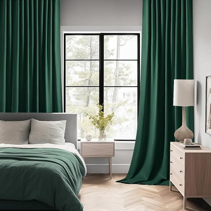 MIULEE Christmas Hunter Green Back Tab Blackout Curtains 90 Inches Long 2 Panels Set for Living Room Bedroom, Rod Pocket/Pinch Pleat Thermal Insulated Room Darkening Pleated Light Blocking Drapes