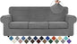 WEERRW 4 Pieces Velvet High Stretch Couch Covers for 3 Cushion Couch Sofa Slipcovers, Washable Furniture Protector with Non Slip Elastic Bottom, Feature Soft and Thick Plush Fabric, Light Grey, Large