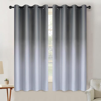 SimpleHome Ombre Room Darkening Curtains 63 inch Long for Bedroom,Gradient Grey White to Gray Light Blocking Thermal Insulated Grommet Curtains Window Drapes for Living Room,2 Panels, 52x63 inches