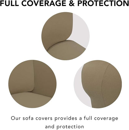 PureFit Super Stretch Sofa Slipcover – Spandex Non Slip Soft Couch Sofa Cover, Washable Furniture Protector with Non Skid Foam and Elastic Bottom for Kids, Pets （Oversized Sofa, Tan）