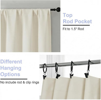Simplebrand Ava Ivory Short Light Filtering Curtains for Bedroom 45 Inches Long 2 Panels Set, Solid Thermal Insulated, Energy Saving Window Treatment Curtains Light Filtering Drapes, W40 x L45 Inch