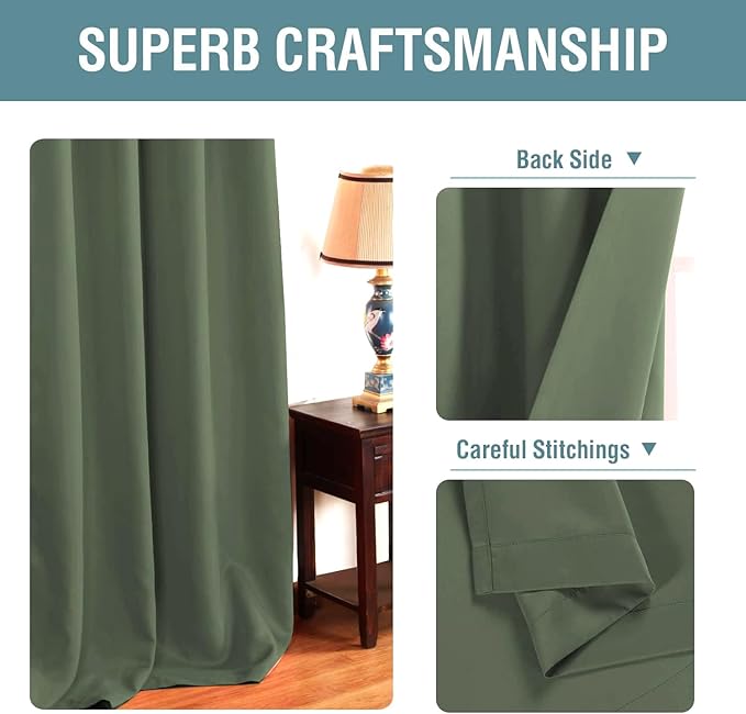 H.VERSAILTEX Blackout Curtain for Living Room Thermal Insulated Window Treatment Curtain Extra Long 96 inch Length Energy Saving Solid Grommet Top Blackout Drape, One Panel, Bronze Green, 52"W x 96"L