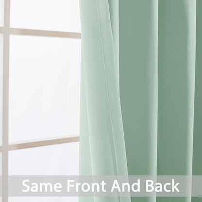 Yakamok Light Sage Green Blackout Curtains-Room Darkening Green Thermal Insulated Grommet Set of 2 Drapes for Bedroom Living Room, 52W x 72L, Light Sage,2 Panels