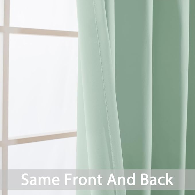 Yakamok Light Sage Green Blackout Curtains with Grommet Green Room Darkening Thermal Insulated Curtain Set of 2 Drapes for Bedroom Living Room, 52W x 96L, Light Sage,2 Panels