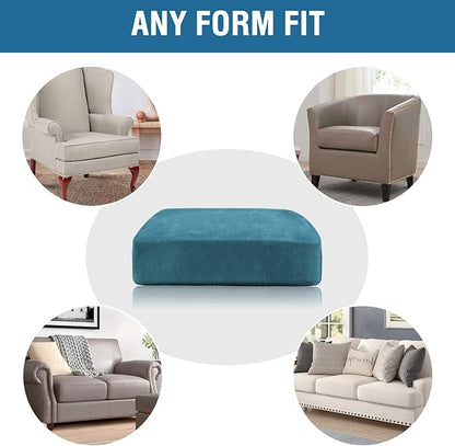 H.VERSAILTEX Velvet Stretch Couch Cushion Cover Plush Cushion Slipcover for Chair Loveseat Sofa Cushion Furniture Protector Seat Cushion Sofa Cover (2 Piece Large Sofa Cushion Covers, Peacock Blue)