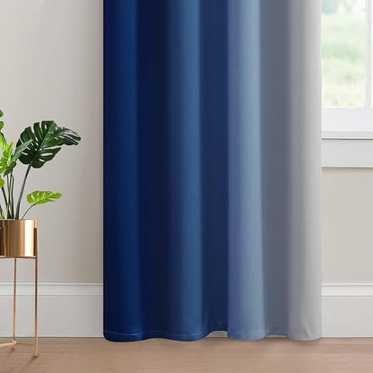 Yakamok Greyish White and Royal Blue Ombre Curtains,Light Blocking Curtains,Room Darkening Grommet Window Drapes for Bedroom(Royal Blue,52x84 Inch,2 Panels)