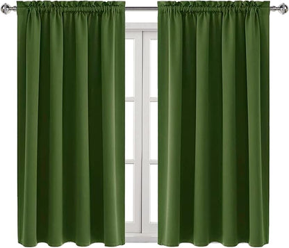 DWCN Olive Green Room Darkening Blackout Curtains - Thermal Insulated Privacy Energy Saving Window Curtain Drapes 52 x 45 inch Length, Set of 2 Bedroom Living Room Curtains