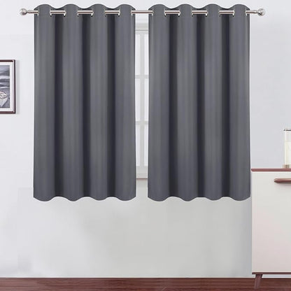 LEMOMO Blackout Curtains 66 x 54 Inch Long Grey Curtains Set of 2 Panels Room Darkening Curtains for Bedroom and Living Room