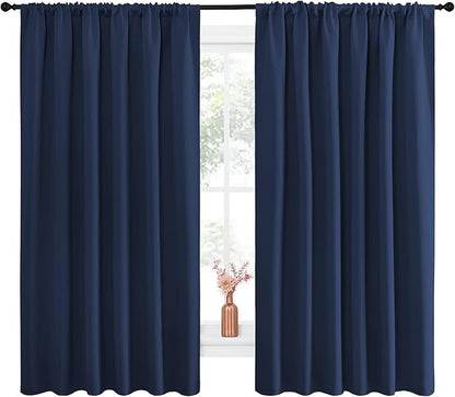 NICETOWN Blackout Curtains for Bedroom, Blackout Draperies, Home Decorations Thermal Insulated Solid Rod Pocket Blackout Drapes for Cafe (Navy, One Pair, 70 x 63-inch)