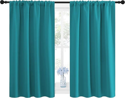 NICETOWN Peacock Blue Blackout Curtains Panels for Window, Thermal Insulated Rod Pocket Blackout Drapes/Draperies for Living Room (2 Panels, W42 x L45 inches)