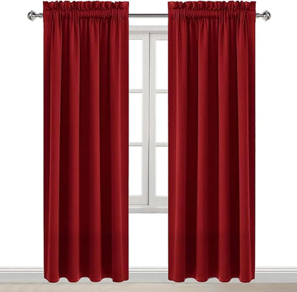 DWCN Christmas Blackout Curtains Room Darkening Thermal Insulated Bedroom Curtains Window Curtain Panels, 42 x 84 inches Long, Set of 2 Burgundy Rod Pocket Drapes