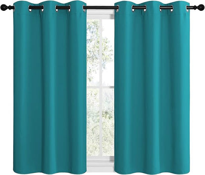 NICETOWN ROM Darkening Curtains 40 inch Length 2 Panels, Thermal Insulated Grommet Blackout Curtains for Modern Casual Elegant Bedroom Kids Room Theme Decoration (Peacock Teal, 2 Pieces, W42)