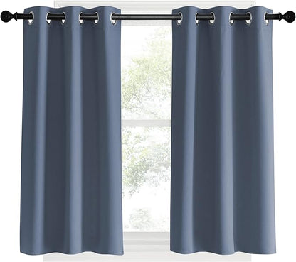 NICETOWN Stone Blue Thermal Insulated Curtains Blackout Draperies, Set of 2, 34 by 40 inches Long, Window Treatment Solid Grommet Room Darkening Drape Panels for Bedroom