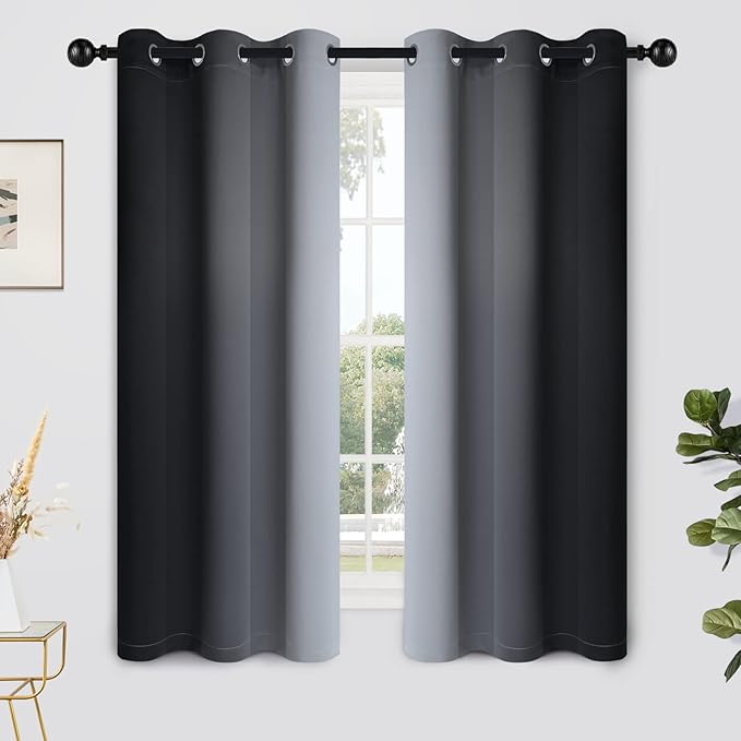 Yakamok Light Blocking Ombre Curtains, Greyish White and Black Gradient Color Curtains, Room Darkening Grommet Window Drapes for Bedroom(Black, 42x63 Inch, 2 Panels)