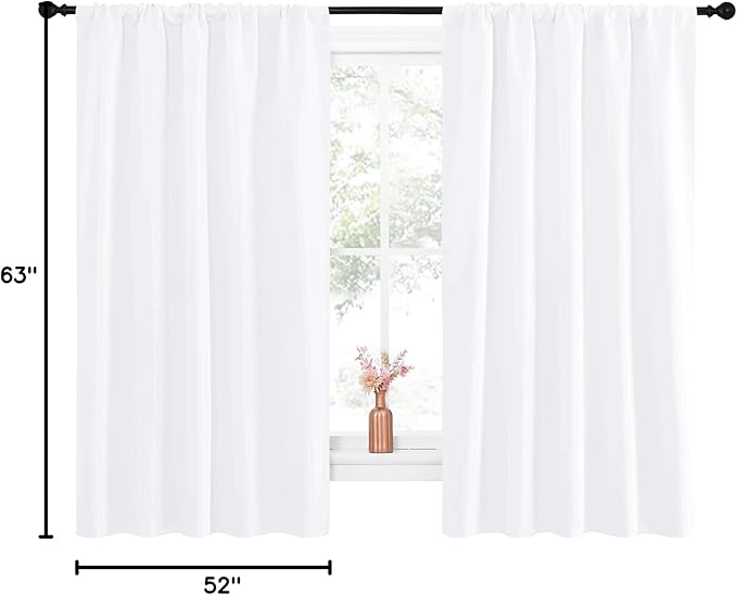 NICETOWN Bedroom Window Curtain Panels - Window Treatment Rod Pocket Drapes for Nursery (White, 2 Panels, 52" by 63")