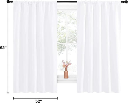 NICETOWN Bedroom Window Curtain Panels - Window Treatment Rod Pocket Drapes for Nursery (White, 2 Panels, 52" by 63")
