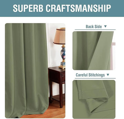 H.VERSAILTEX Blackout Curtain for Living Room Thermal Insulated Window Treatment Curtain Extra Long 63 inch Length Energy Saving Solid Grommet Top Blackout Drape, One Panel, Sage, 52" W x 63" L