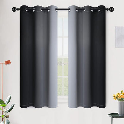 SimpleHome Ombre Room Darkening Curtains 54 inches Length for Bedroom,Grommet Gradient Light Blocking Black Gradient Window Curtains for Living Room,2 Panels, 42x54 inches