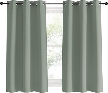 NICETOWN Bedroom Curtain Panels Blackout Draperies, 1 Pair, 42 by 60 inches, Greyish Green, Thermal Insulated Solid Grommet Blackout Curtains/Drapes