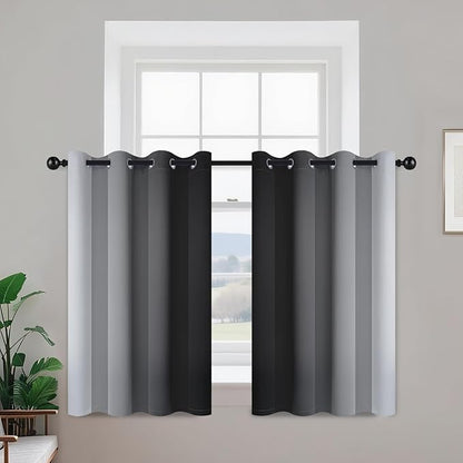 Yakamok Room Darkening Ombre Curtains 36 Inch Length, Black and Greyish White Thermal Insulated Gradient Color Curtains,Light Blocking Grommet Window Drapes for Bedroom,52 Inch Width,2 Panels