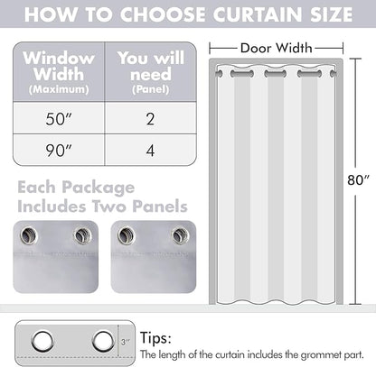 MIULEE Blackout Door Curtain Set of 2, 34 x 80 Inch Greyish White Thermal Insulated Room Divider Drapes with Grommet Top for Privacy Cover, Living Room, Bedroom, Closet & Temporary Doorway