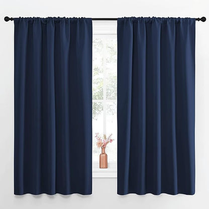 NICETOWN Navy Curtains Blackout Draperies - Modern Design Thermal Insulated Rod Pocket Blackout Drapes for Kid's Bedroom, Window Covering (1 Pair, 52 x 63 inches)