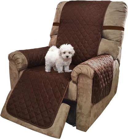 U-NICE HOME Recliner Chair Covers Reversible Chair Cover Pet Covers for Dogs with Elastic Straps Water Resistant Diamond Quilted (28''Recliner Oversized, Brown/Beige)