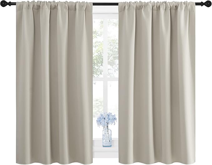 NICETOWN Blackout Curtains for Living Curtains, Room Darkening Window Curtain Panels, Easy-Care Solid Thermal Insulated Draperies/Drapes for Daughter Room (Natural, 2 Panels, 42 by 45)