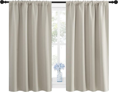 NICETOWN Blackout Curtains for Living Curtains, Room Darkening Window Curtain Panels, Easy-Care Solid Thermal Insulated Draperies/Drapes for Daughter Room (Natural, 2 Panels, 42 by 45)