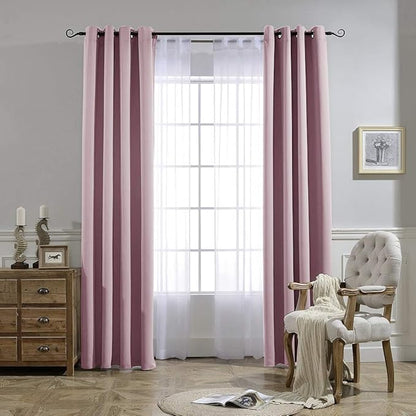 NICETOWN Bedroom Curtains Room Darkening Draperies - Home Fashion Microfiber Thermal Insulated Solid Grommet Curtains for Kitchen (Lavender Pink, 1 Pair, 52 inches Wide by 72 inches Long)