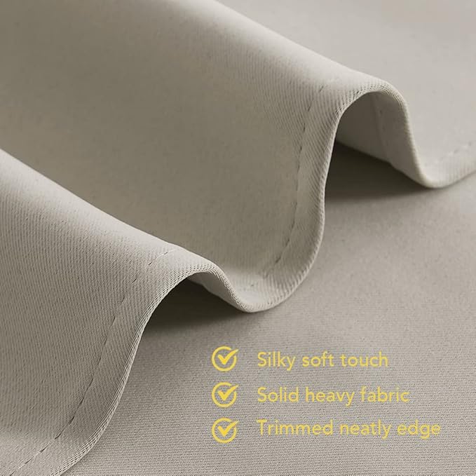 NICETOWN Kitchen Curtains, Short Curtains for Bedroom Windows, Natural, 42" W by 60" L, 1 Pair, Thermal Insulated Room Darkening Curtain Panels for Girls Room, Cafe