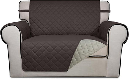 PureFit Reversible Quilted Sofa Cover, Water Resistant Slipcover Furniture Protector, Washable Couch Cover with Non Slip and Elastic Straps for Kids, Dogs, Pets (Oversized Chair, Chocolate/Beige)