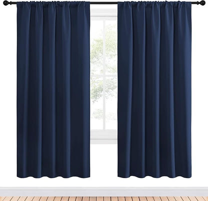 NICETOWN Window Curtains Blackout Draperies - Thermal Insulated Solid Top Pocket Blackout Drapes for Nursery Room (1 Pair, Navy, 52 x 72 Inch)