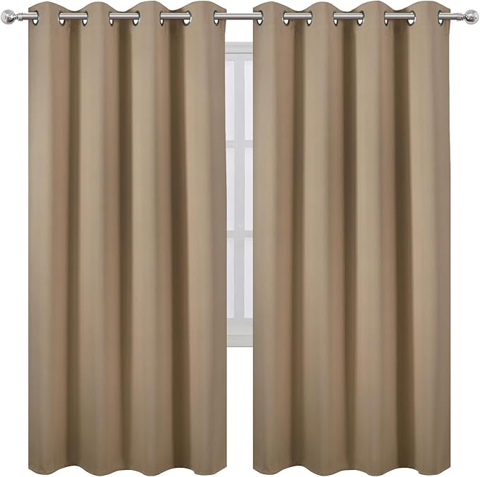 LEMOMO Blackout Curtains 66 x 72 Inch Long Natural Curtains Set of 2 Panels Room Darkening Curtains for Bedroom and Living Room