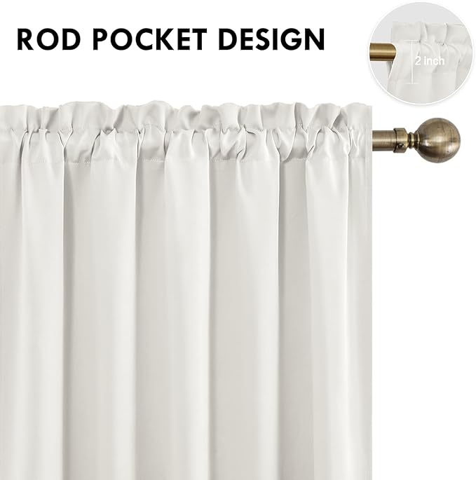 DWCN Short Ivory Blackout Curtains for Small Window, Thermal Insulated Energy Saving Room Darkening Curtains for Kitchen/Bedroom (W60 x L36 inch, Set of 2 Panels, Top of Rod Pocket)