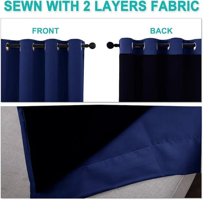 NICETOWN 100% Blackout Blinds, Set of 2, 46" x 96", Royal Blue, Laundry Room Decor Window Treatment Curtains for Large Patio Sliding Door, Thermal Insulated Curtains for Bedroom