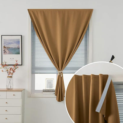 Self Adhesive Curtains, Stick Curtain Blackout Shades Window Cover Curtains for Living Room No Drilling, 59" W X 84" L, Brown, 1 Panel