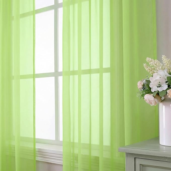 Aiyufeng Lime Sheer Curtains 84 Inches Long 2 Panels Set for Living Room, Light Filtering Window Sheer Drapes for Bedroom, Each 42" W x 84" L