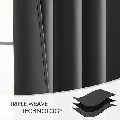 MIULEE Back Tab Grey Blackout Curtains 90 Inch Long 2 Panels Set for Living Room Bedroom Privacy, Rod Pocket/Pinch Pleated Thermal Insulated Room Darkening Light Blocking Curtains, 52 x 90 Inch