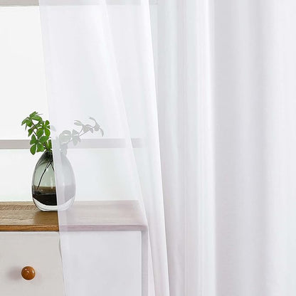 White Small Sheer Curtains Tier 30 Inches Length 2 Pieces, Light Filtering Cafe Curtains Sheers for Living Room Bathroom, Modern Window Treatments Dual Rod Pocket Panels, 2X42Wx30L Inches