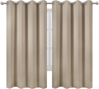 LEMOMO Khaki Blackout Curtains 66 x 63 Inch Length/Set of 2 Curtain Panels/Thermal Insulated Room Darkening Blackout Curtains for Bedroom