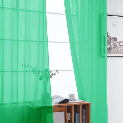SpaceDresser Basic Rod Pocket Sheer Voile Window Curtain Panels Grass Green 1 Pair 2 Panels 52 Width 54 Inch Long for Kitchen Bedroom Children Living Room Yard（Grass Green, 52W x 54L）