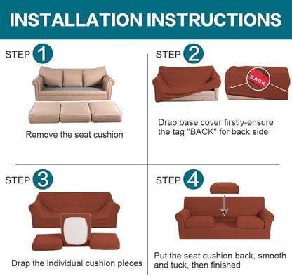 Turquoize 4 Piece Sofa Covers for 3 Cushion Couch Sofa Slipcover Soft Couch Cover for Dogs Washable Furniture Cover with 3 Individual Large Cushion Covers Feature Fabric (Large Sofa, Rust)