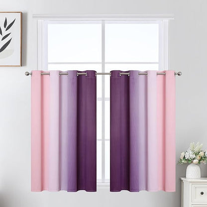Estelar Textiler Pink and Purple Ombre Short Blackout Curtains 36 Inch Long, Thermal Insulated Grommet Small Half Window Drapes for Cafe/Basement/RV Camper/Kitchen, 52Wx36L, 2 Panels